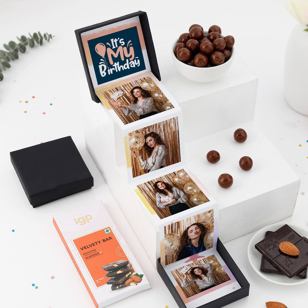 Pull-Up Photo Album Box And Treats Personalized Birthday Gift