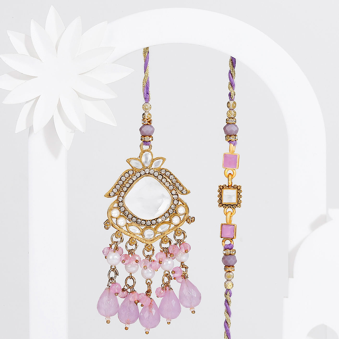 Purple Grace Kundan Bhaiya Bhabhi Rakhi