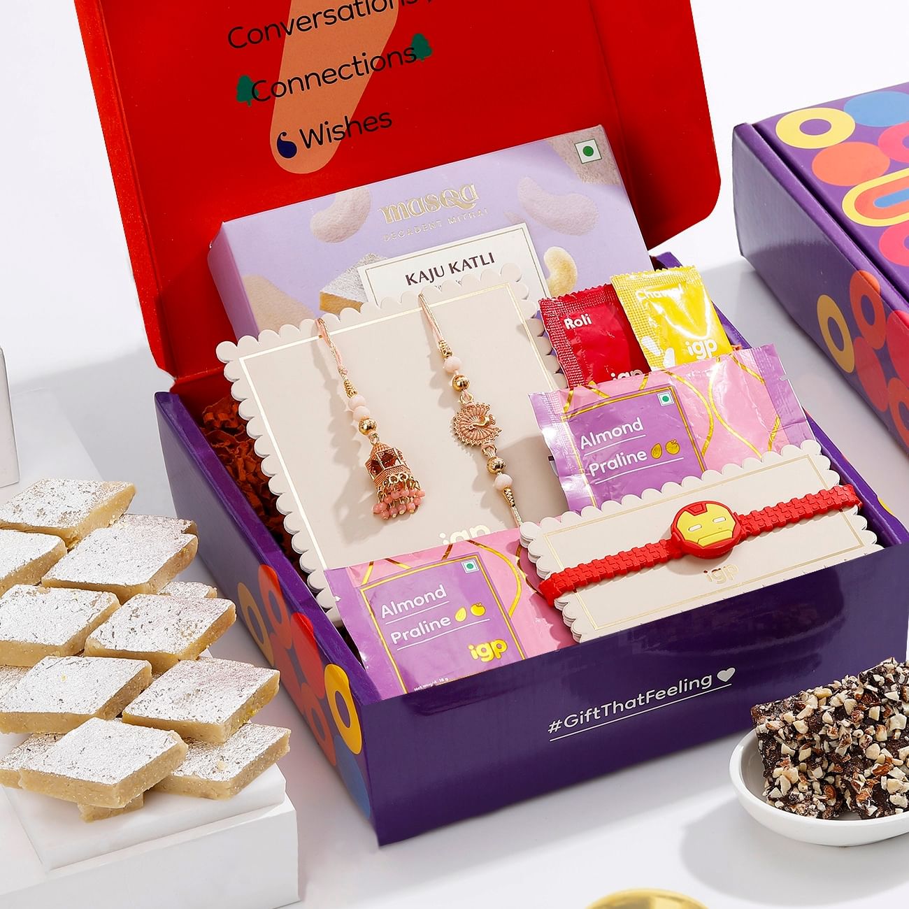 Rakhis With Almond Praline And Kaju Delight