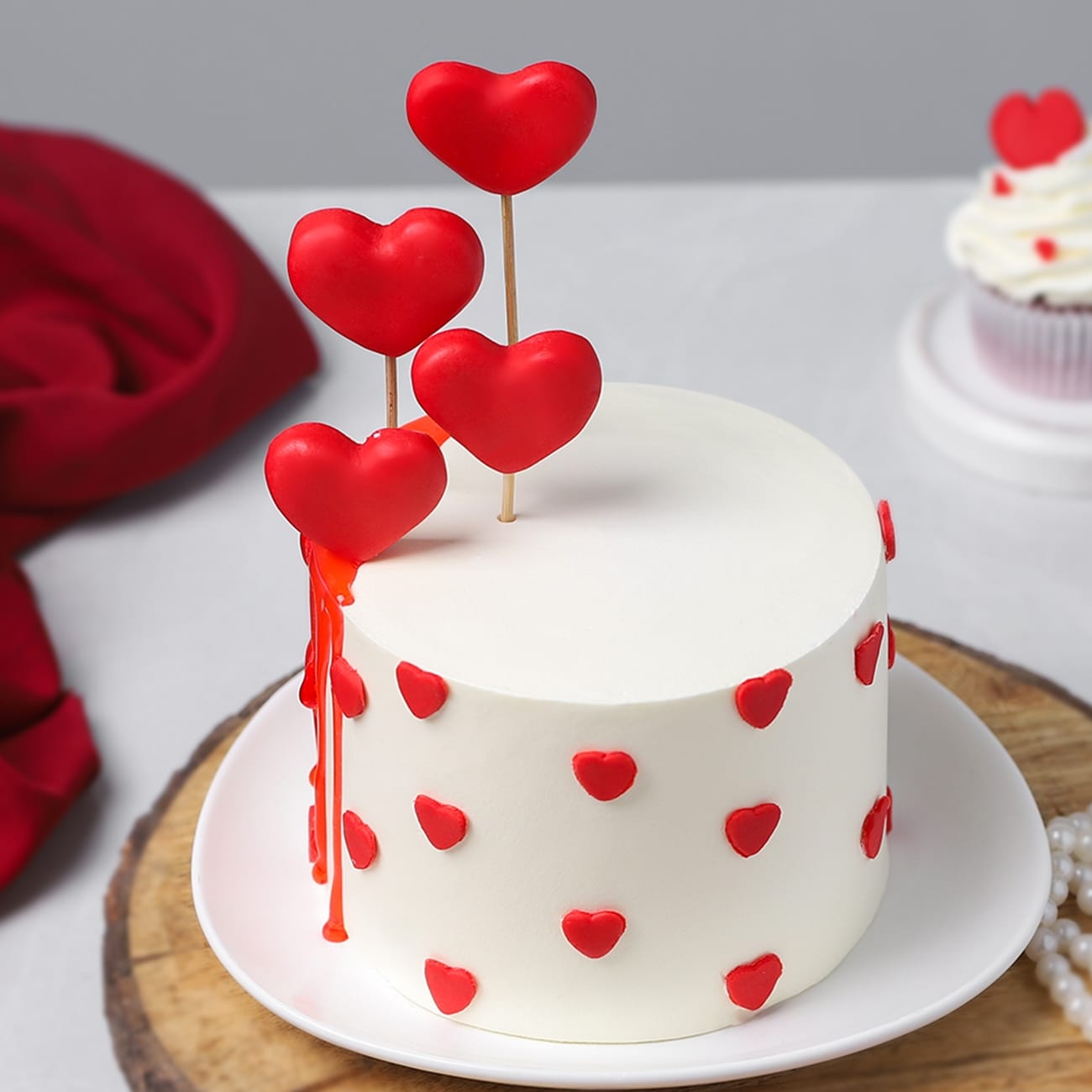 Red Heart Drip Designer Cake