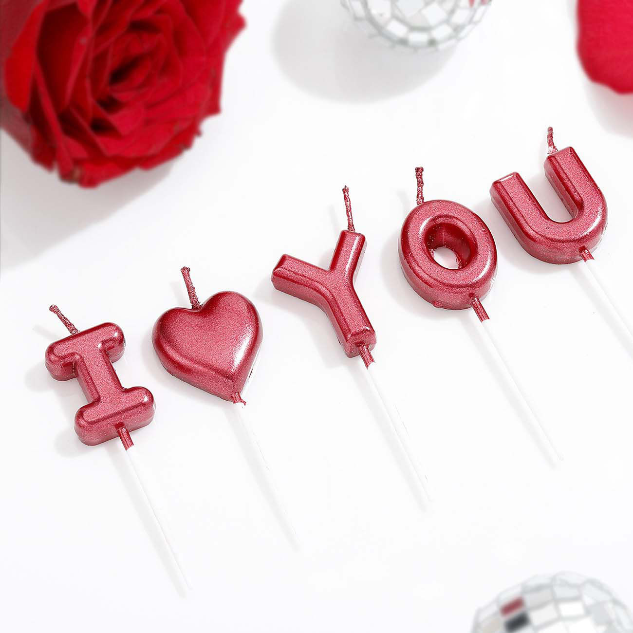 Red I LOVE U Candle Topper