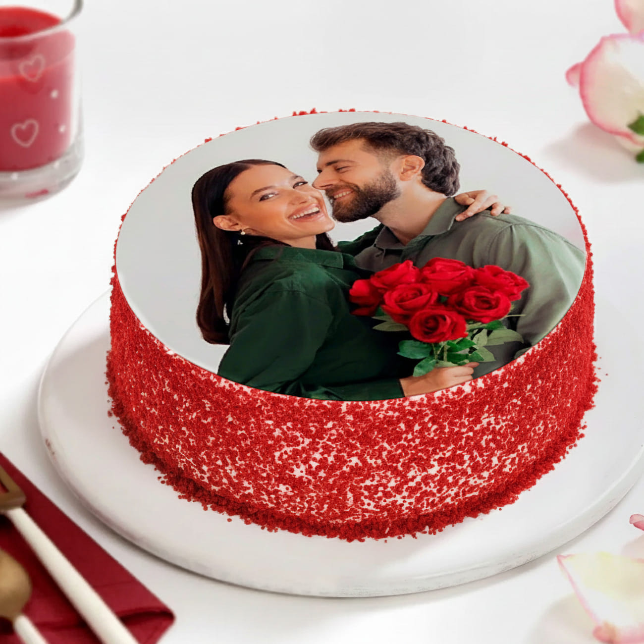 Red Velvet Photo Cake for Couple (Half Kg)