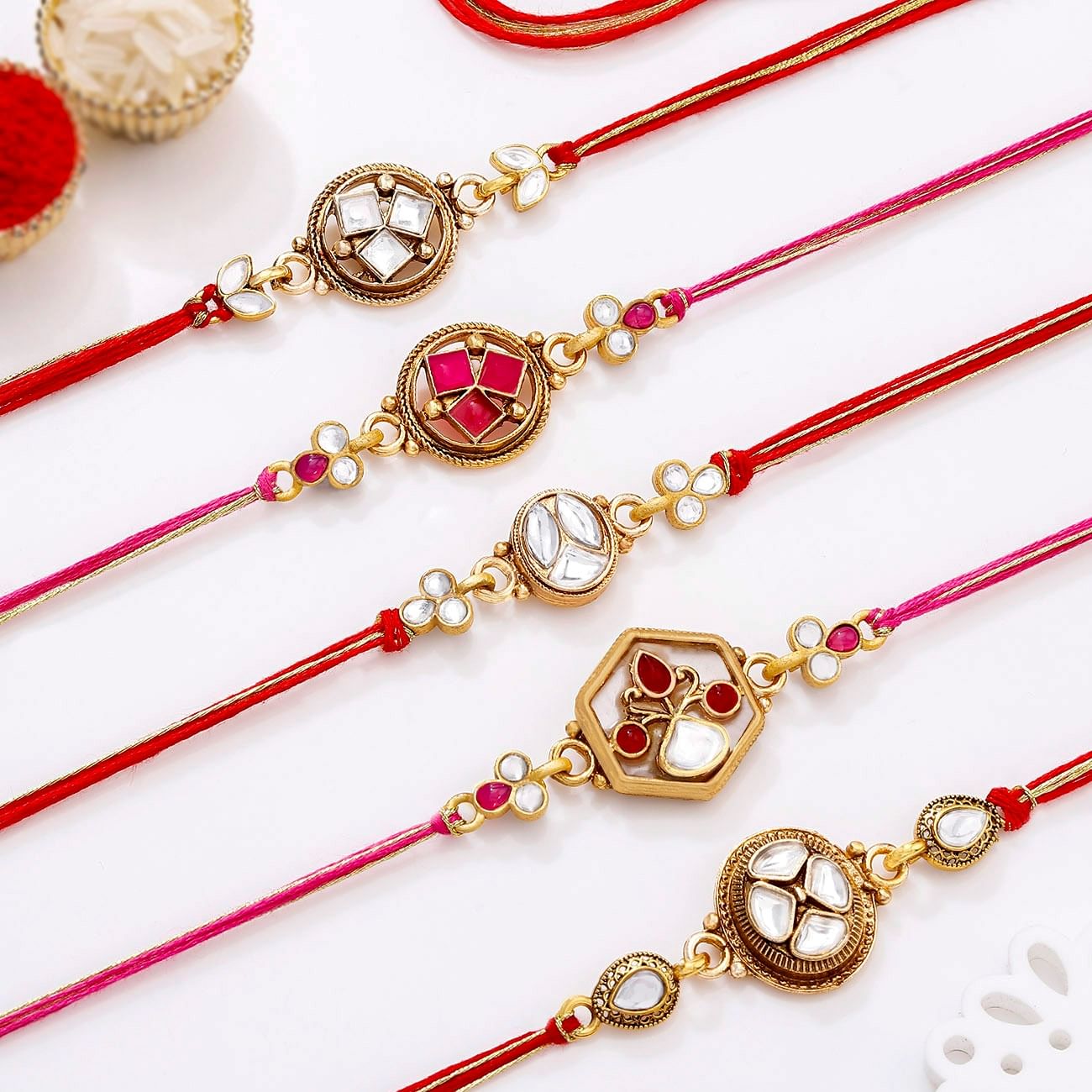 Regal Meena and Kundan Rakhis-Set Of 5