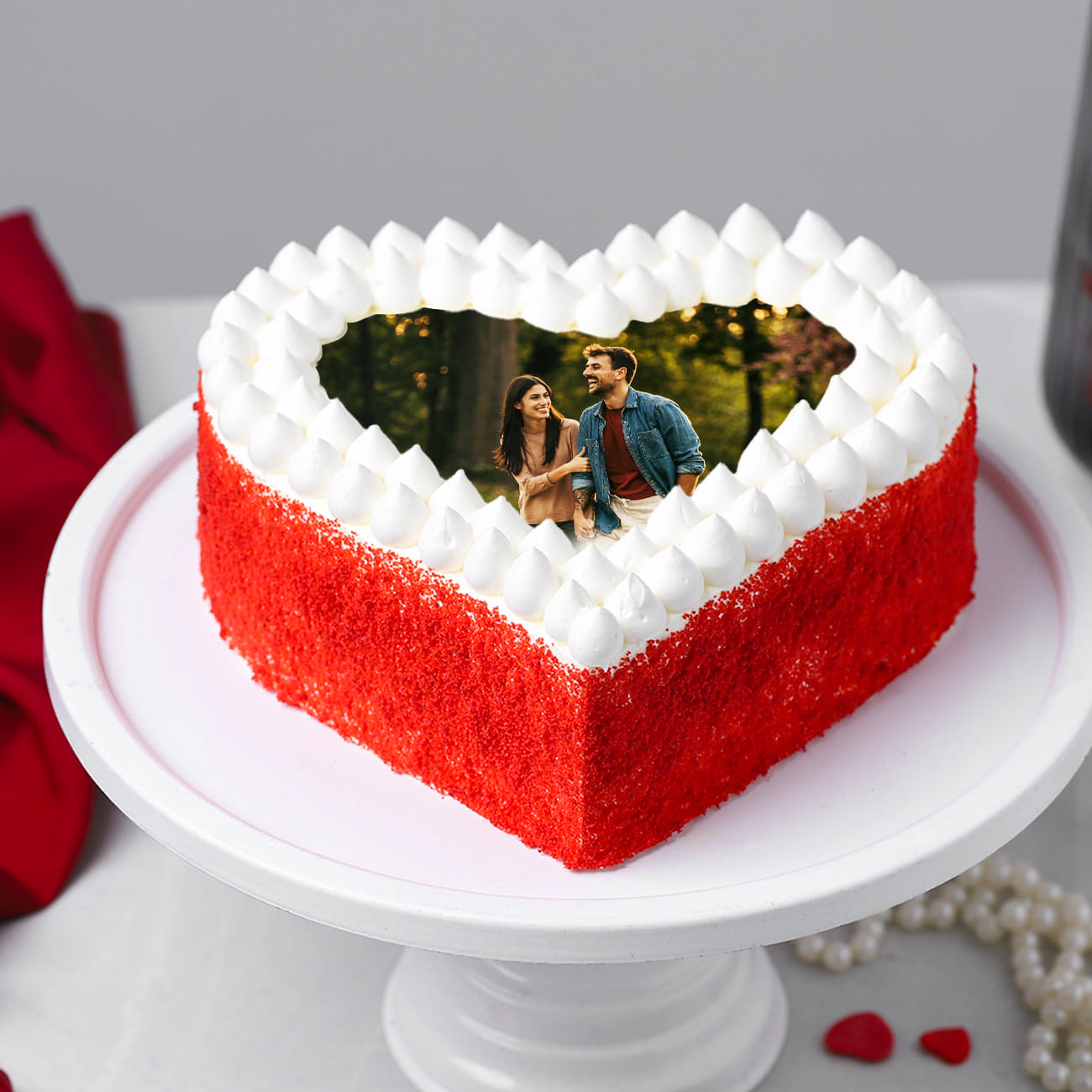 Romantic Heartbeat Red Velvet Photo Cake