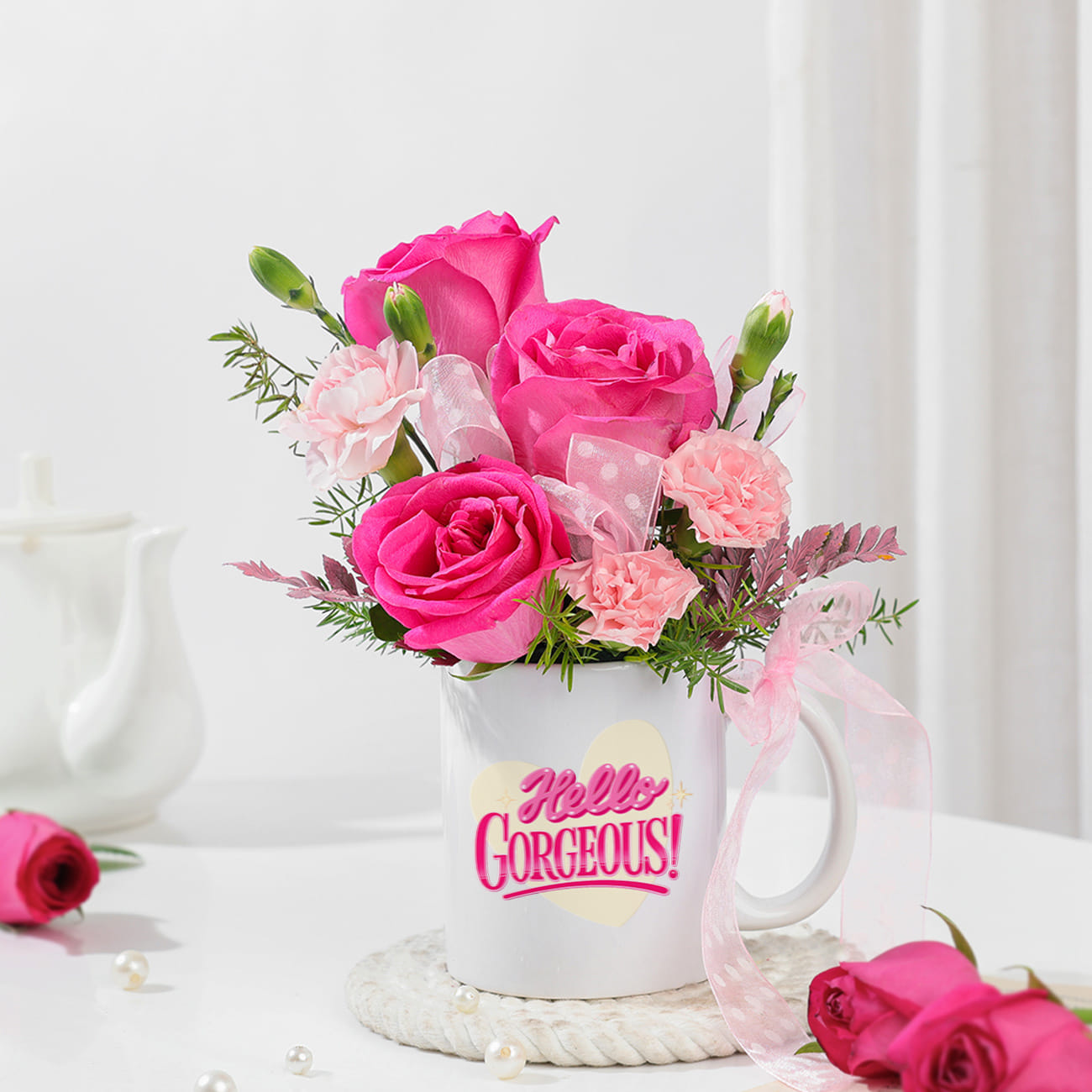 Roses & Carnations Mug Arrangement