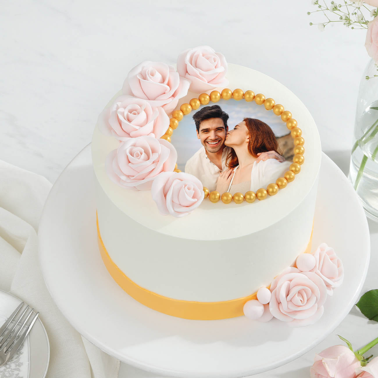 Rosy Fantasy Personalized Photo Cake