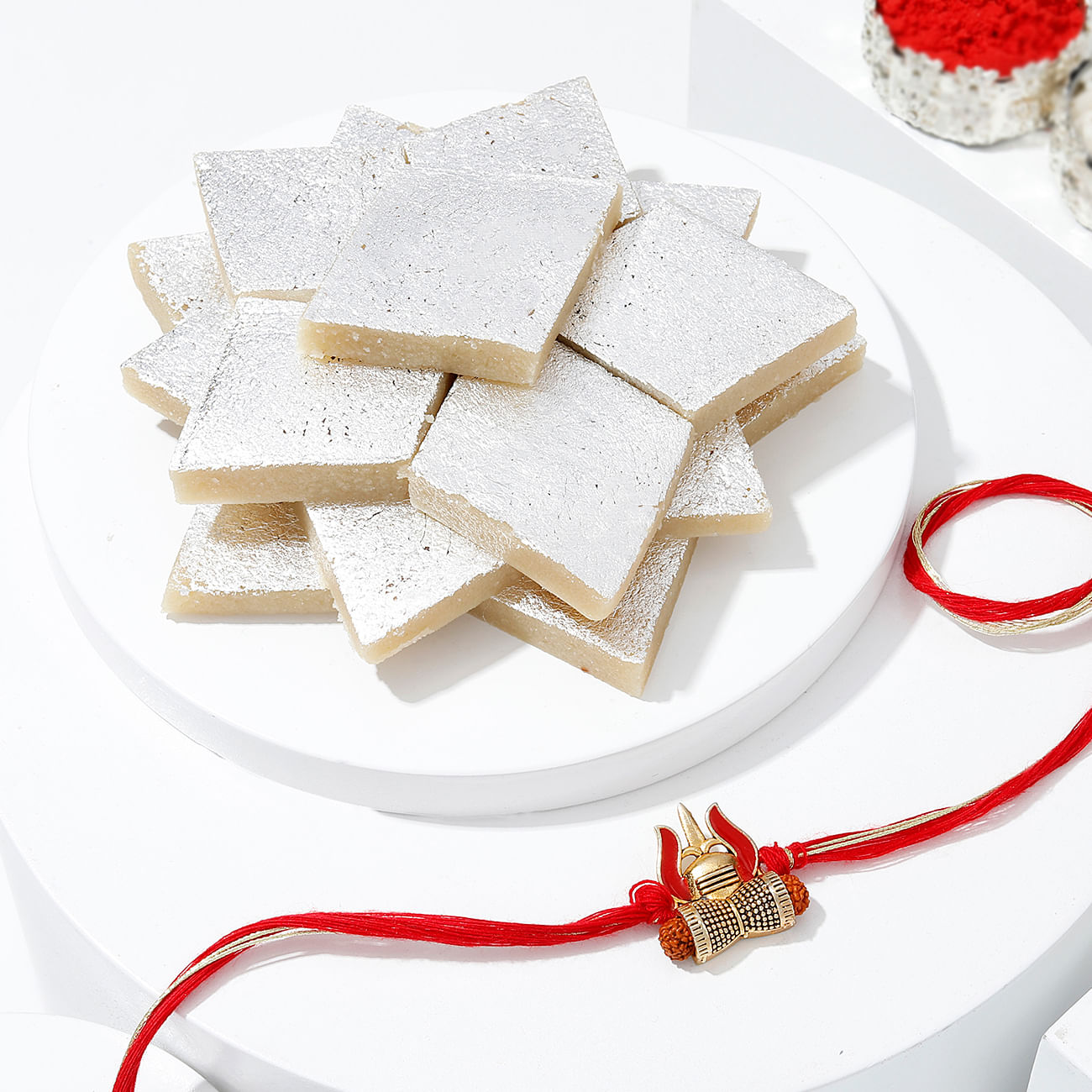 Rudraksha Trishul Rakhi And Kaju Katli Delight