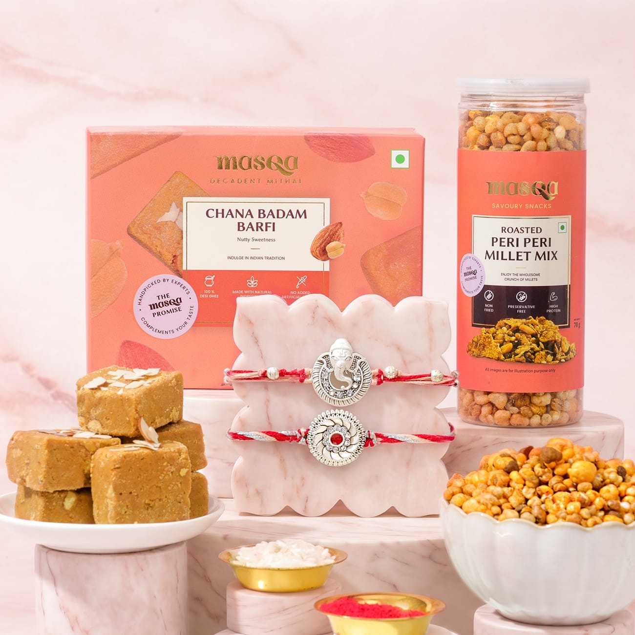 Sacred Lord Ganesh Rakhi and Sweets Hamper