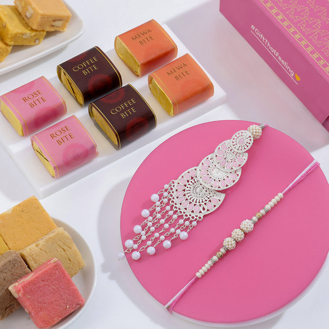 Semi-Precious Stone Bhaiya Bhabhi Rakhi And Assorted Sugar-Free Bites