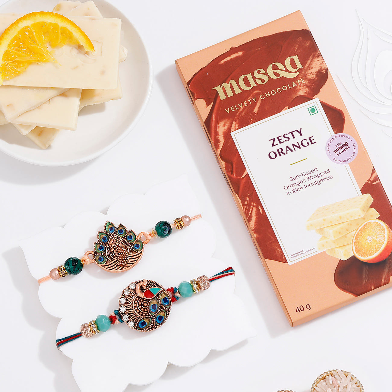 Set of 2 Peacock Meena Rakhi Hamper