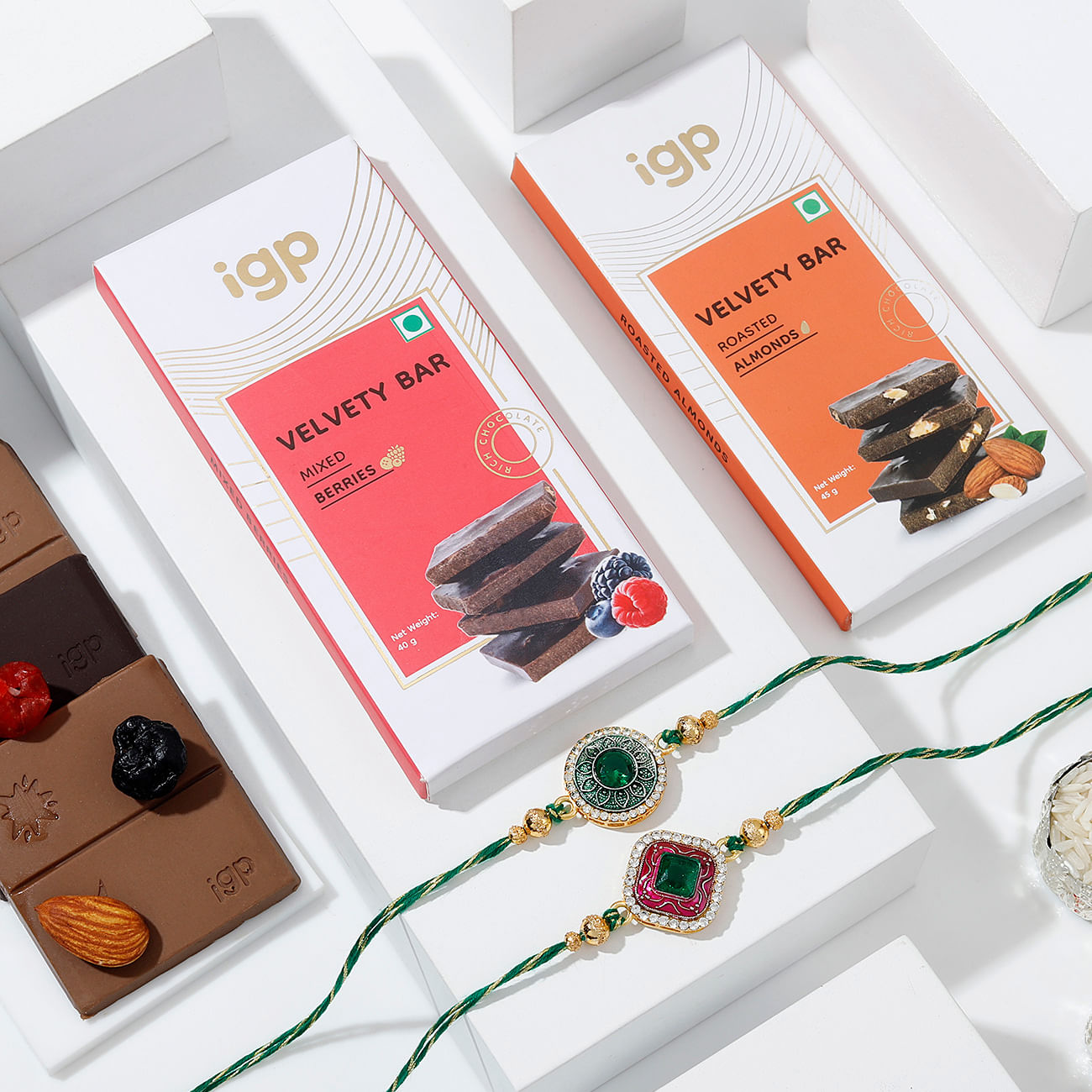 Set of 2 Rakhis and Chocolates Hamper