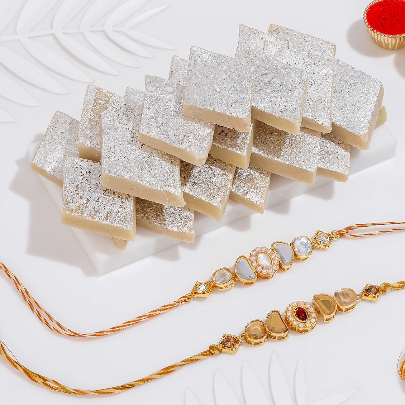 Shimmering Kundan Rakhis Gift Combo