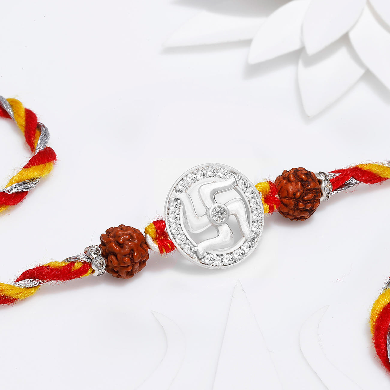 Silver-Plated Swastik And Rudraksh Rakhi