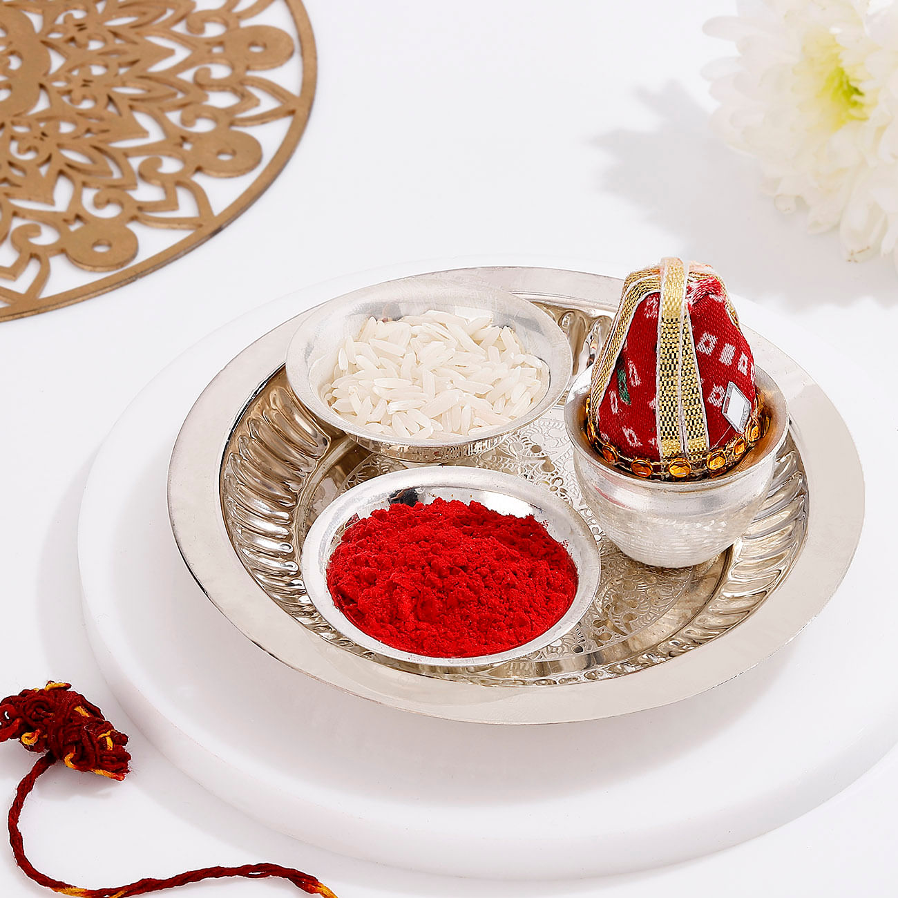 Silver Pooja Thali with Moli