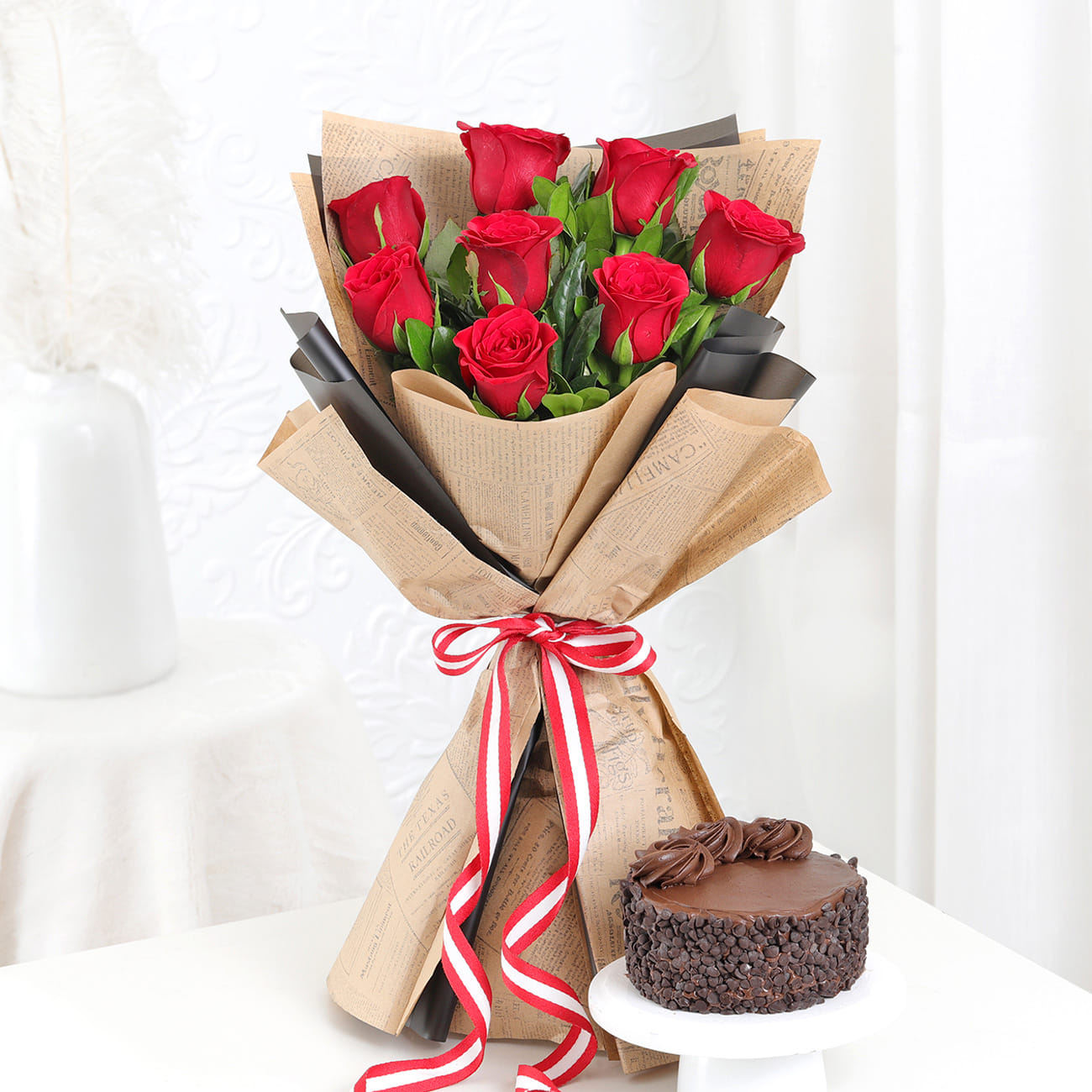 Sweet Symphony - Red Roses Bouquet With Delectable Mini Cake