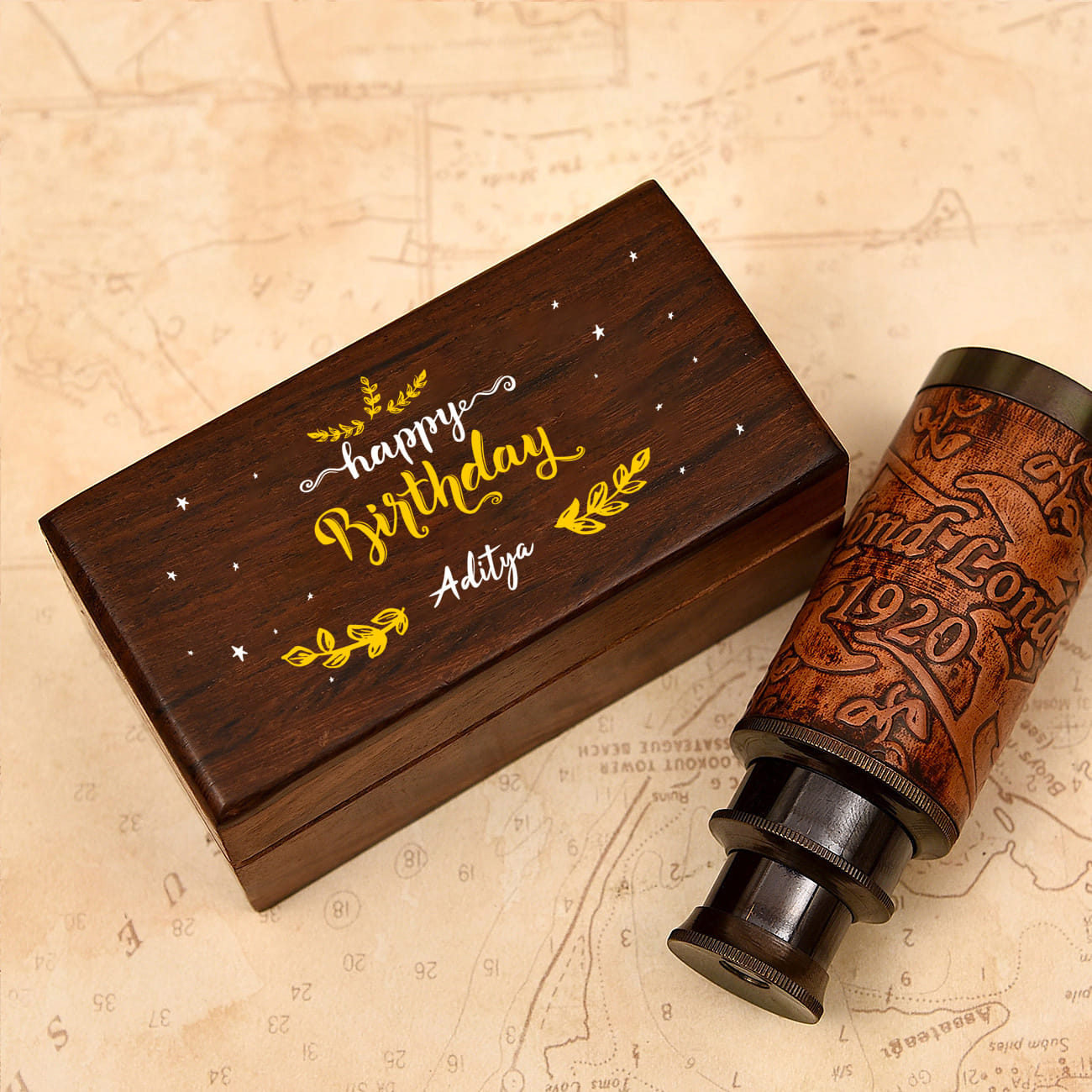 Telescope (6 Inch) in Personalized Wooden Birthday Box