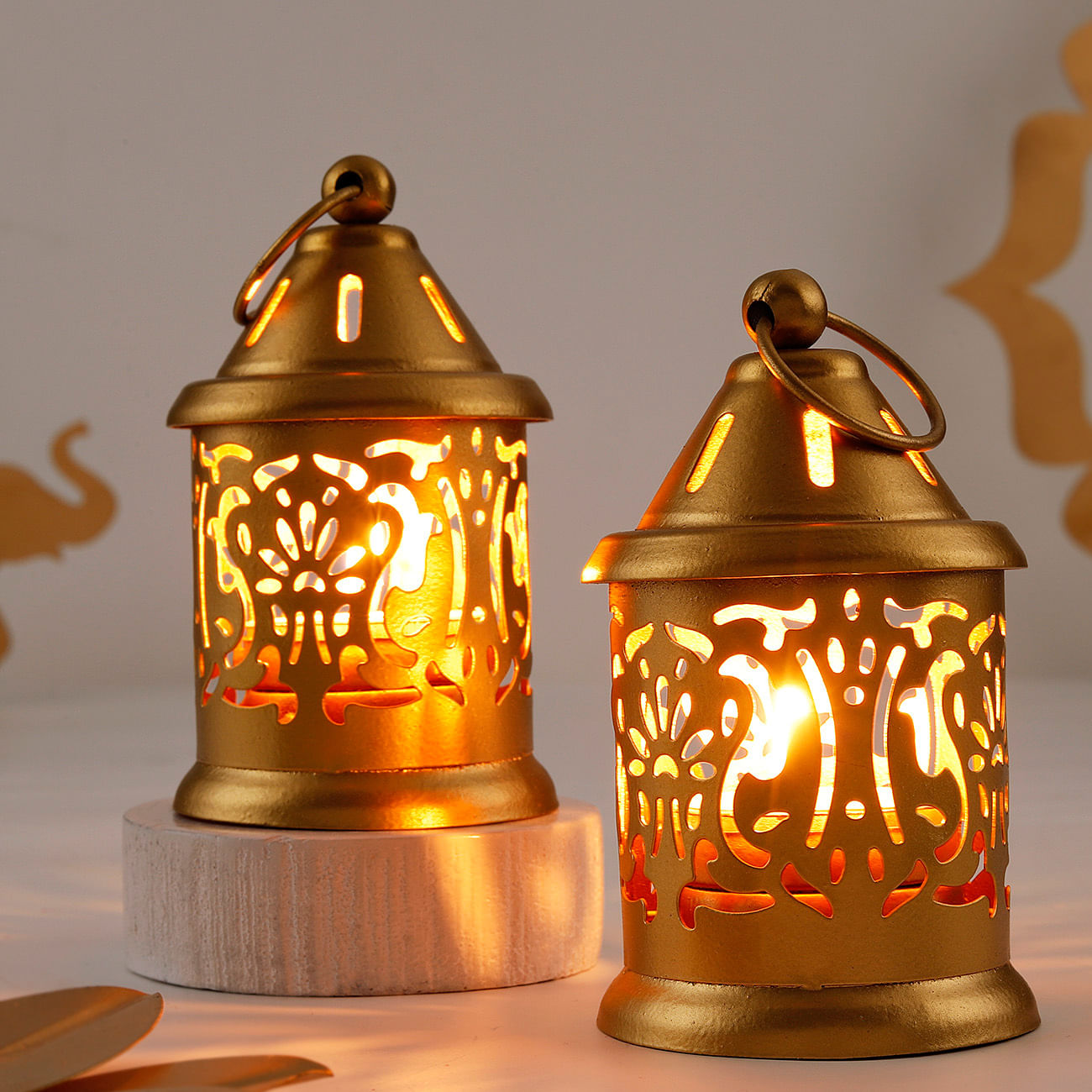 Temple Tea Light Holder With Candle - Set Of 2
