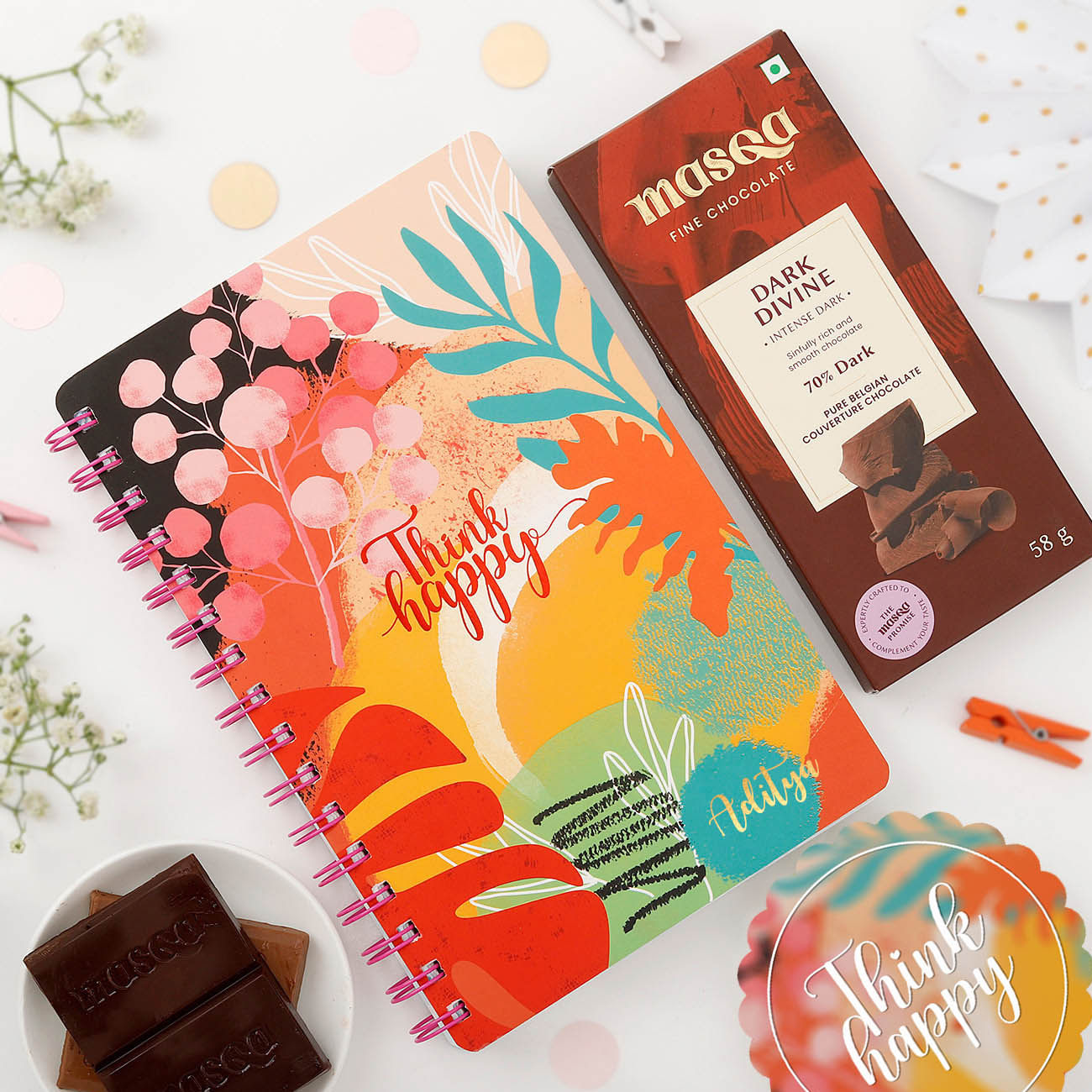 Think Happy - Personalized Planner With Chocolate