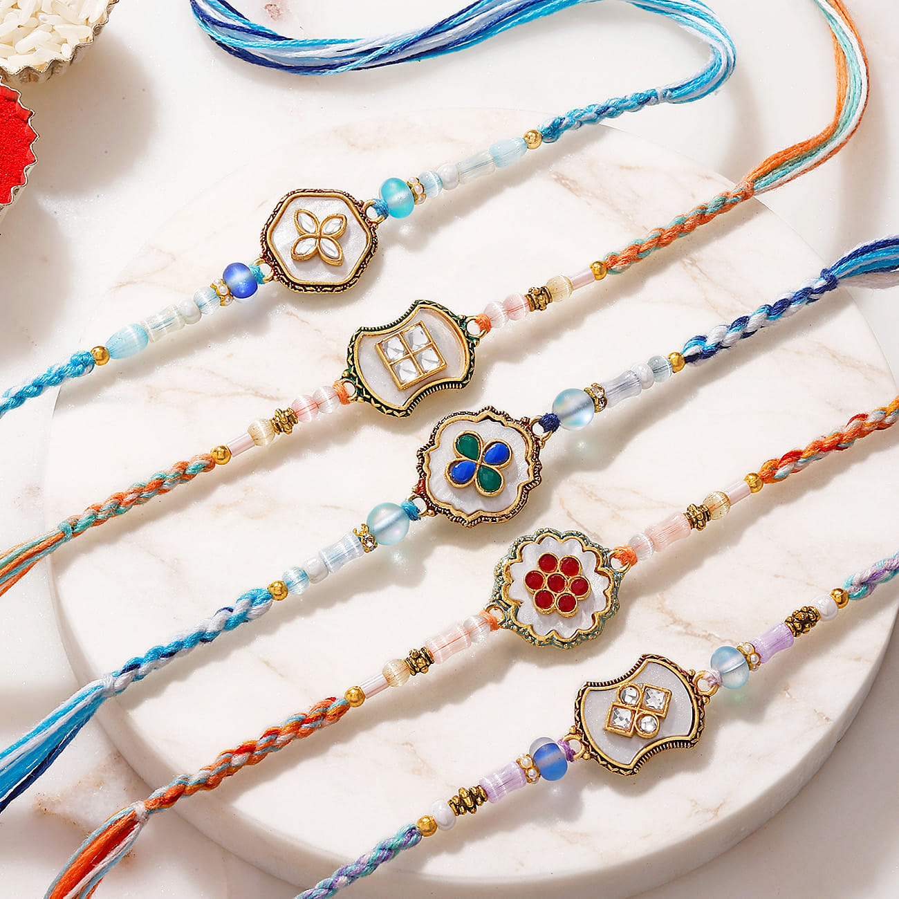Traditional Kundan Rakhi Set of 5