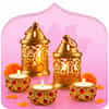 Collection of decorative clay and metal diyas